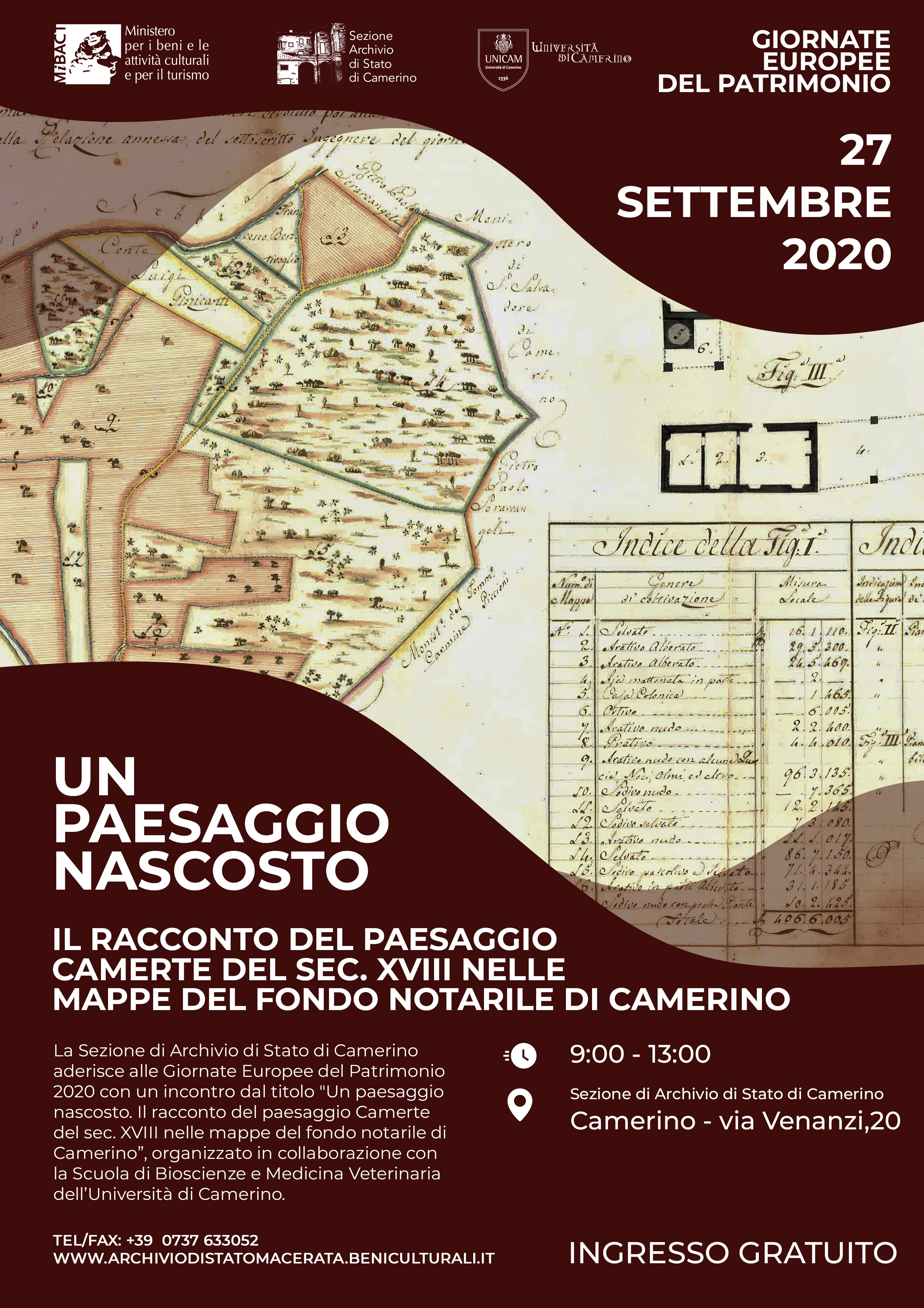 Giornate Europee del Patrimonio 2020 - Sezione di Archivio di Stato di Camerino